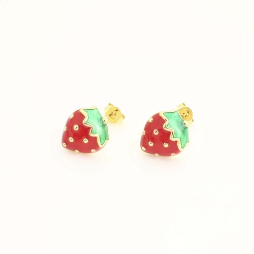 Pendientes de Perno en Latón, metal, Joyería & para mujer & esmalte, dorado, Vendido por Par