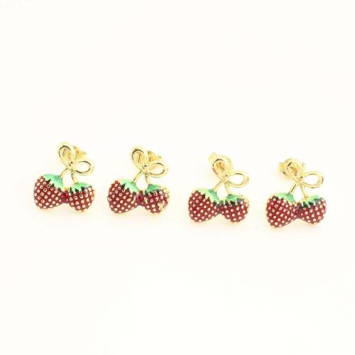 Pendientes de Perno en Latón, metal, Joyería & para mujer & esmalte, dorado, Vendido por Par