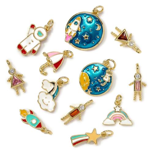 Cubic Zirconia Micro Pave Brass Pendant, gold color plated, DIY & micro pave cubic zirconia & enamel, more colors for choice, nickel, lead & cadmium free, 3PCs/Bag, Sold By Bag