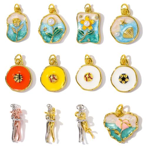 Cubic Zirconia Micro Pave Brass Pendant, with ABS Plastic Pearl, plated, DIY & micro pave cubic zirconia & enamel, more colors for choice, nickel, lead & cadmium free, 3PCs/Bag, Sold By Bag