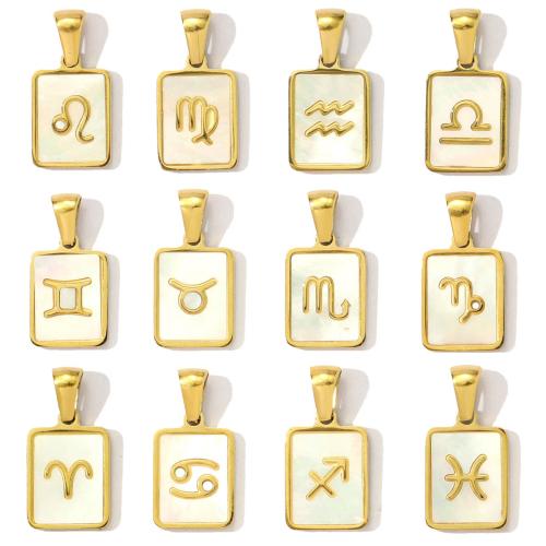 Titanium Steel Pendants, with White Shell, 12 Signs of the Zodiac, gold color plated, DIY & enamel, more colors for choice, Sold By Bag