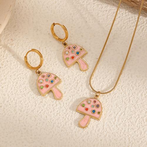 Enamel Stainless Steel Jewelry Set, 304 Stainless Steel, mushroom, plated, fashion jewelry & with rhinestone, more colors for choice, Sold By PC