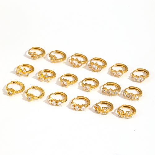 Stainless Steel Lever Back Earring, 304 Stainless Steel, plated, fashion jewelry & with rhinestone, more colors for choice, Sold By Pair