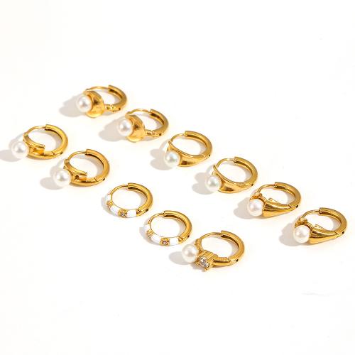 Stainless Steel Lever Back Earring, 304 Stainless Steel, with Plastic Pearl, plated, fashion jewelry & with rhinestone, more colors for choice, Sold By Pair