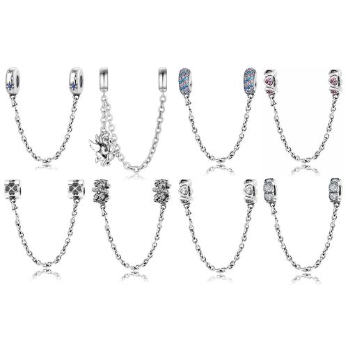Argent sterling 925 Chaîne de sécurité European, DIY & styles différents pour le choix & avec strass, Longueur:Environ 10 cm, Vendu par PC