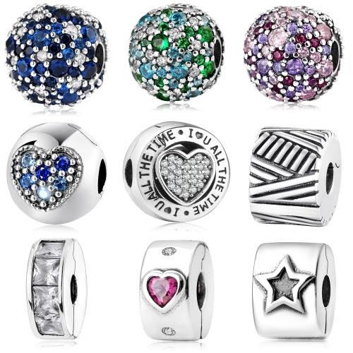 Argent sterling 925 Clip European, DIY & styles différents pour le choix & avec strass, 10mm, Vendu par PC