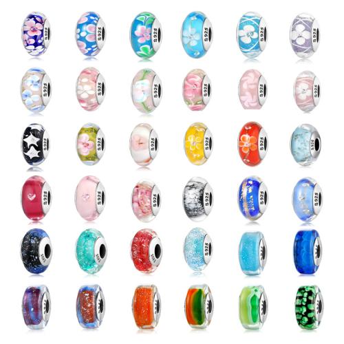 925 Sterling Silver European Beads, with Lampwork, DIY, more colors for choice, 10mm, Sold By PC