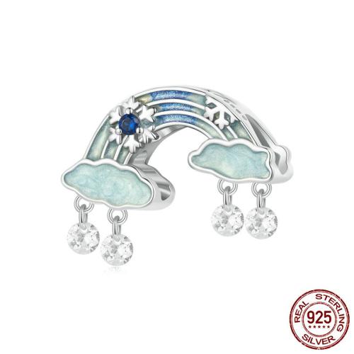 925 Sterling Silver Beads, with Moonstone & Opal & Glass, platinum plated, DIY & different styles for choice & micro pave cubic zirconia & enamel, beads length 10-25mm, Hole:Approx 4.5mm, Sold By PC