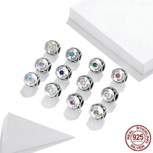925 Sterling Silver Beads, 12 Signs of the Zodiac, DIY & different styles for choice & micro pave cubic zirconia, 11x11mm, Sold By PC