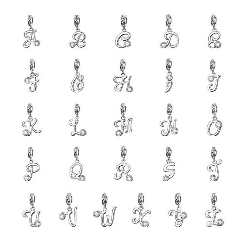 Cubic Zirconia Micro Pave 925 Sterling Silver Pendant, Alphabet Letter, platinum plated, DIY & different styles for choice & micro pave cubic zirconia, 11x22mm, Sold By PC