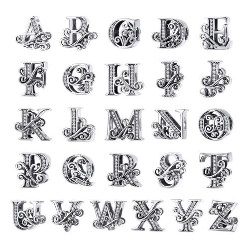925 Sterling Silver Beads, Alphabet Letter, DIY & different styles for choice & micro pave cubic zirconia, beads length 10-20mm, Sold By PC