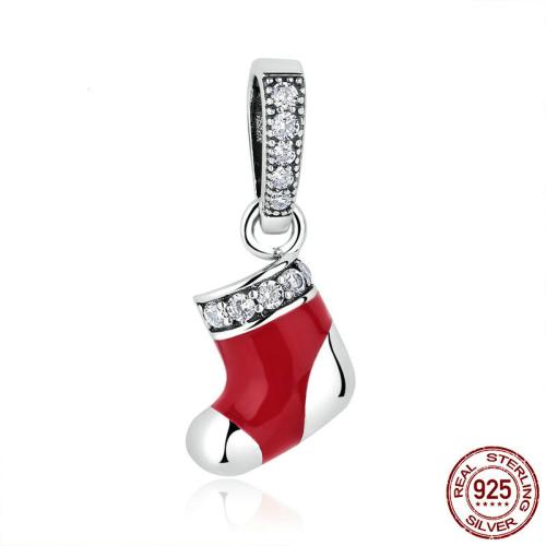 Zirkonia Mikro pflastern Sterlingsilber-Anhänger, 925er Sterling Silber, Weihnachtssocke, DIY & Micro pave Zirkonia & Emaille, pendant length 10-20mm, verkauft von PC