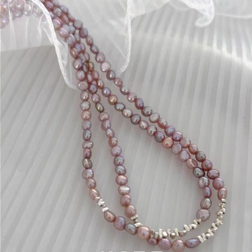 925 Sterling Silver Pearl Necklace, with Freshwater Pearl, Baroque, silver color plated, fashion jewelry, more colors for choice, 5x6mm, Sold By Strand