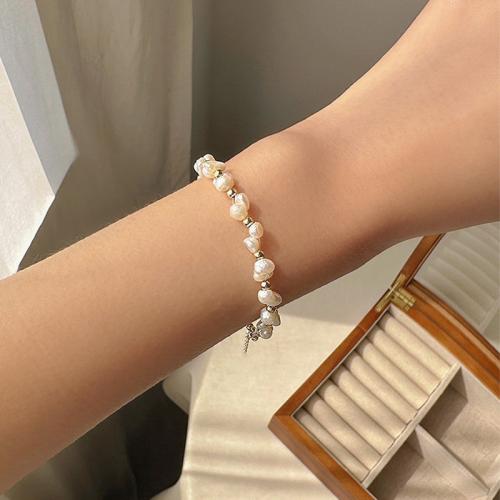 Süßwasser Zuchtperlen Armband, Natürliche kultivierte Süßwasserperlen, mit Messing, Barock, plattiert, Modeschmuck, keine, 200x100x100mm, verkauft von Strang
