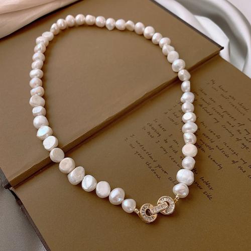 Freshwater Pearl Brass Necklace, with Brass, Baroque, plated, fashion jewelry & micro pave cubic zirconia, more colors for choice, Sold By Strand