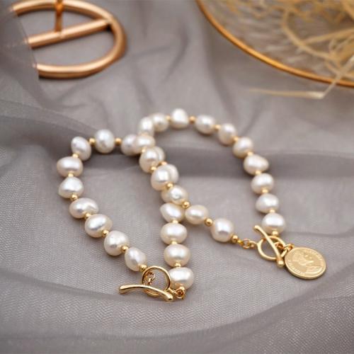 Bracelet en perles de culture d'eau douce, perle d'eau douce cultivée, avec laiton, Baroque, Plaqué or 18K, bijoux de mode, plus de couleurs à choisir, Vendu par 18 cm brin