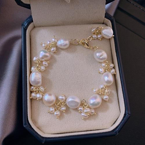 Freshwater Cultured Pearl Bracelet, Freshwater Pearl, with Brass, Baroque, plated, fashion jewelry, more colors for choice, 220x120x50mm, Sold By Strand
