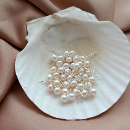 Pendiente de la joyería de plata esterlina, plata de ley 925, con Perlas cultivadas de agua dulce, Barroco, chapado en color de plata, más colores para la opción, 6x7mm, Vendido por Par