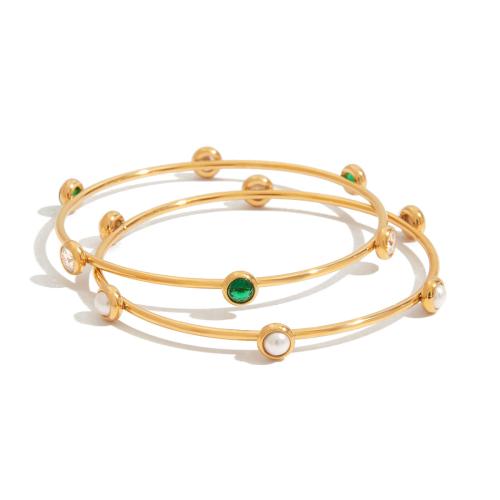 Bracelet en acier inoxydable, Acier inoxydable 304, avec perle de plastique, Plaqué or 18K, bijoux de mode & différents matériaux pour le choix & pour femme, Vendu par PC