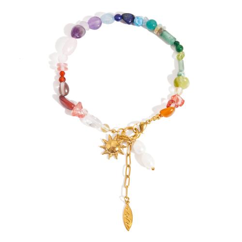 Stainless Steel Jewelry Bracelet, 304 Stainless Steel, with Glass & Plastic Pearl, plated, fashion jewelry & different materials for choice & for woman, golden, Sold By PC