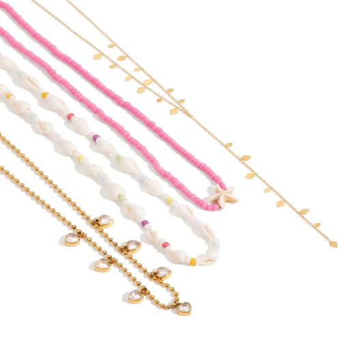 Edelstahl Schmuck Halskette, 304 Edelstahl, mit kubischer Zirkonia, plattiert, Modeschmuck & verschiedene Stile für Wahl & für Frau, goldfarben, verkauft von PC