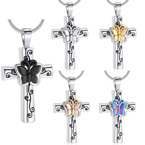 304 Stainless Steel Cinerary Casket Pendant, Cross, polished, fashion jewelry & Unisex, more colors for choice, Sold By PC