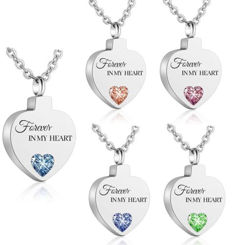 304 Stainless Steel Cinerary Casket Pendant, Heart, plated, fashion jewelry & Unisex & with rhinestone, more colors for choice, Sold By PC