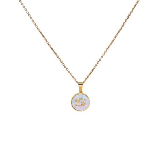 Stainless Steel Jewelry Necklace, 304 Stainless Steel, with White Shell, 18K gold plated, Zodiac symbols jewelry & different designs for choice & for woman, Sold By PC