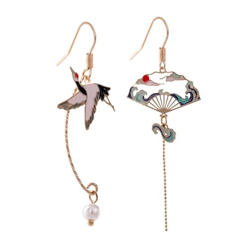 Asymmetric Earrings, Tibetan Style, with Plastic Pearl & Brass, different styles for choice & for woman & enamel & hollow, golden, Sold By Pair