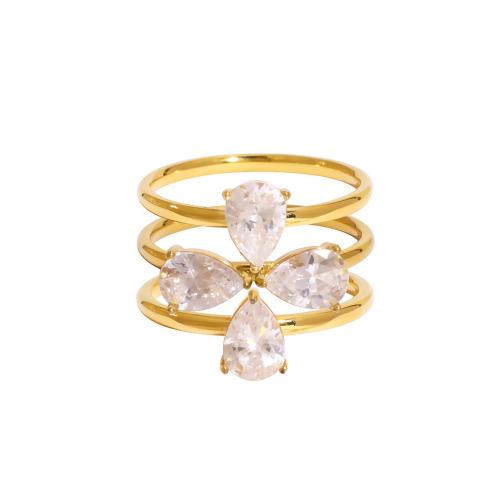 Cubic Zirconia Stainless Steel Finger Ring, 304 Stainless Steel, with Cubic Zirconia, plated, three pieces & different styles for choice & for woman, golden, Sold By Set