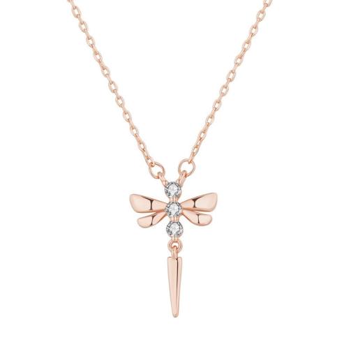 Brass Necklace, with 5cm extender chain, Dragonfly, fashion jewelry & for woman & with rhinestone, rose gold color, Length:Approx 40 cm, Sold By PC
