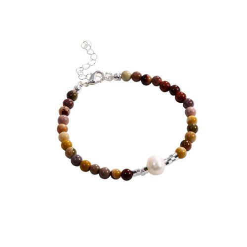 Bijoux bracelets de mode, laiton, avec Gemme synthétique & perle de plastique, avec 5.5cm chaînes de rallonge, Placage, bijoux de mode & pour femme, argent, Longueur:Environ 14.5 cm, Vendu par PC