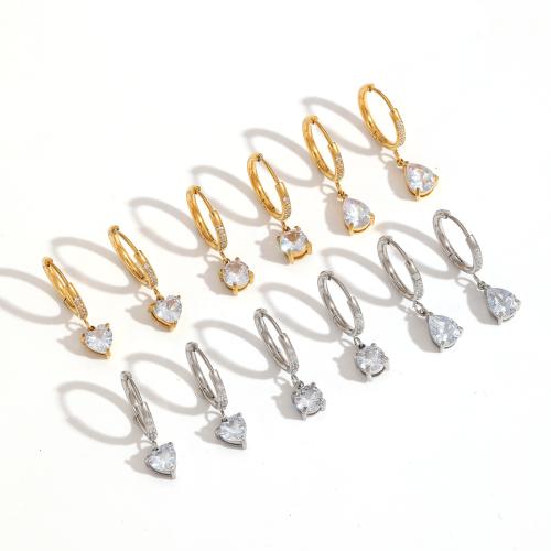 Stainless Steel Drop Earring, 304 Stainless Steel, plated, fashion jewelry & micro pave cubic zirconia, more colors for choice, Sold By Pair