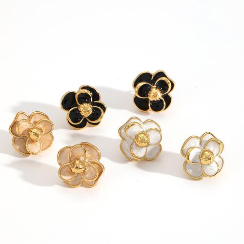 Stainless Steel Stud Earrings, 304 Stainless Steel, Flower, plated, fashion jewelry & enamel, two different colored, Sold By Pair