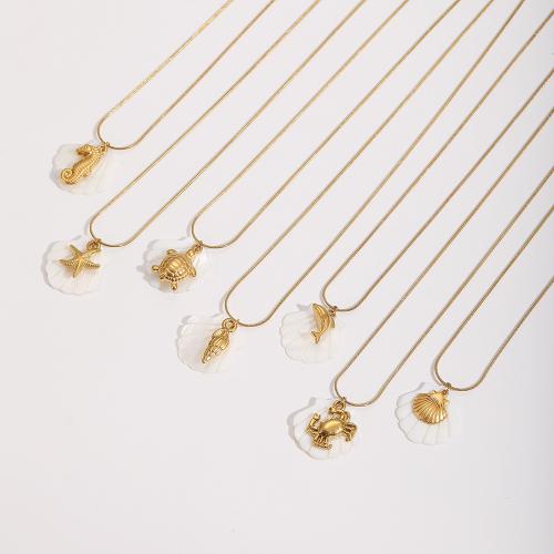 Stainless Steel Jewelry Necklace, 304 Stainless Steel, with Shell, gold color plated, fashion jewelry, golden, Sold By PC