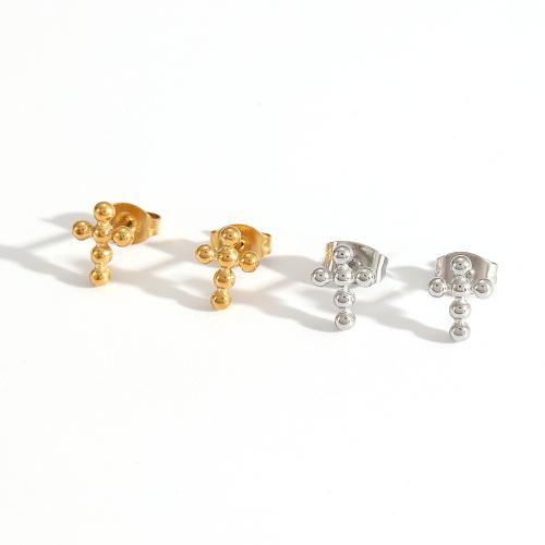 Stainless Steel Stud Earrings, 304 Stainless Steel, Cross, plated, fashion jewelry, two different colored, Sold By Pair