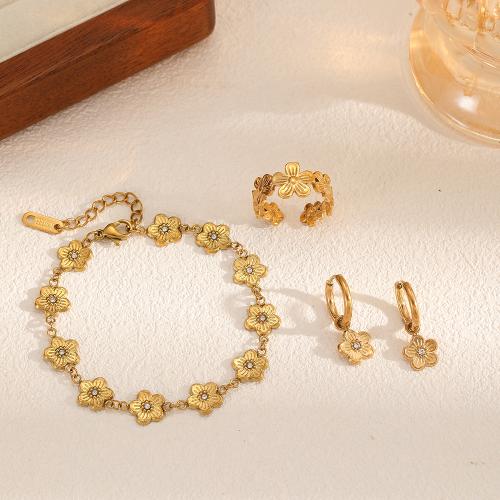 Rhinestone Edelstahl Schmuck Set, 304 Edelstahl, plattiert, Modeschmuck & verschiedene Stile für Wahl & mit Strass, zwei verschiedenfarbige, verkauft von PC