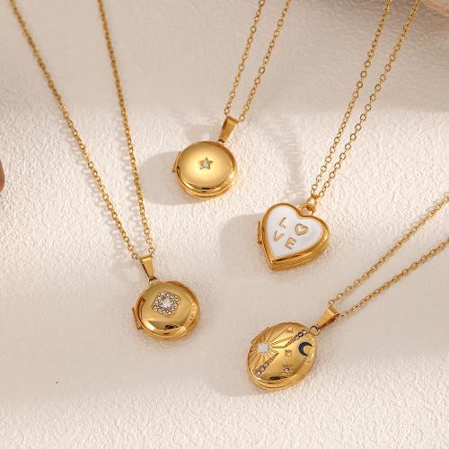 304 Stainless Steel Locket Necklace, plated, fashion jewelry & enamel & with rhinestone, two different colored, Sold By Pair