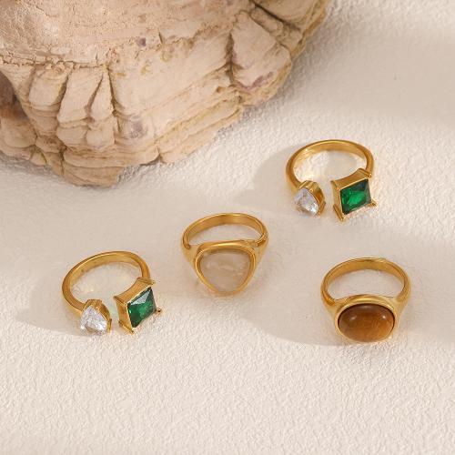 Rhinestone Stainless Steel Finger Ring, 304 Stainless Steel, with Gemstone, gold color plated, fashion jewelry & with rhinestone, golden, Sold By PC