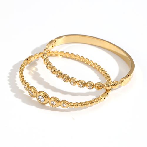 Bracelet en acier inoxydable, Acier inoxydable 304, Placage de couleur d'or, bijoux de mode & pavé de micro zircon, doré, Vendu par PC
