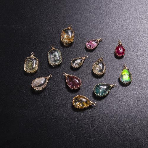 Resin Pendant, with Dried Flower & Brass, plated, DIY, more colors for choice, 13x18mm, Sold By PC