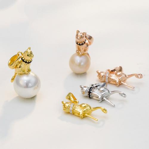 925 Sterling Silver Pendant Bail, Cat, DIY & with rhinestone, more colors for choice, Applicable to stone size 10-16mm, Sold By PC