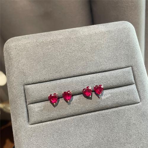 Plata de ley 925 Arito, Corazón, micro arcilla de zirconia cúbica & para mujer, más colores para la opción, 6mm, Vendido por Par