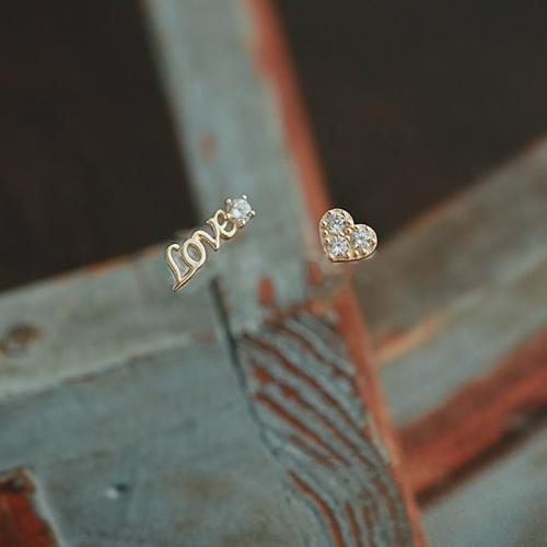 925 Sterling Silver Stud Earring, Heart, gold color plated, micro pave cubic zirconia & for woman, letter size 4x12mm, heart size 6x5mm, Sold By Pair