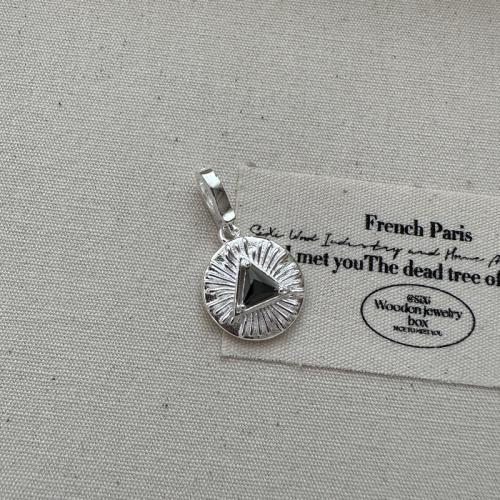 925 Sterling Silver Pendant, Flat Round, DIY & micro pave cubic zirconia, pendant length 15-25mm, Sold By PC