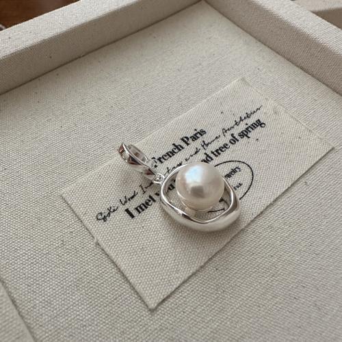 925 Sterling Silver Pendant, with Plastic Pearl, DIY & hollow, pendant length 15-25mm, Sold By PC