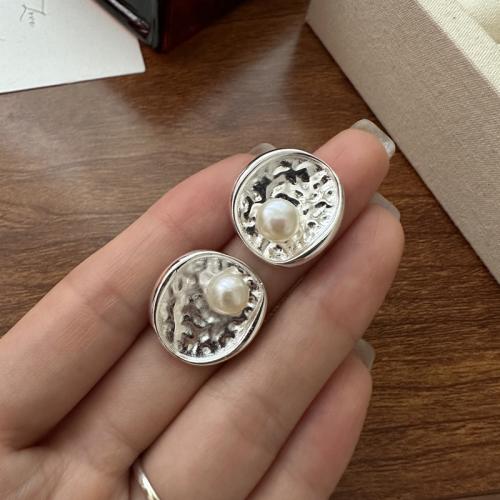 Argent sterling 925 boucle d oreille dormeuse, avec perle de plastique, bijoux de mode & pour femme, earring length 20-30mm, Vendu par paire