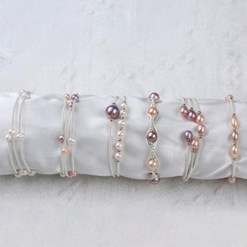 Freshwater Cultured Pearl Bracelet, Freshwater Pearl, with brass wire, Baroque, silver color plated, fashion jewelry, more colors for choice, Sold By Strand
