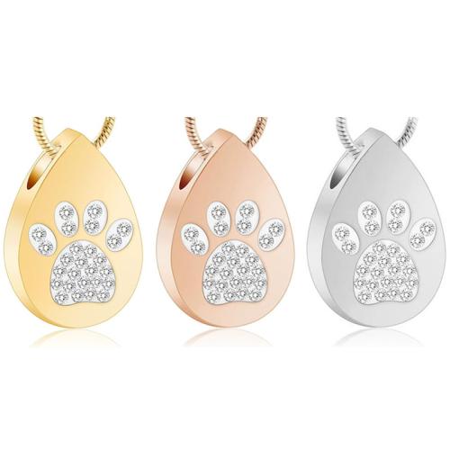 304 Stainless Steel Cinerary Casket Pendant, Teardrop, polished, can open and put into something & Unisex & with rhinestone, more colors for choice, Sold By PC