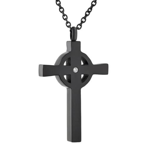 304 Stainless Steel Cinerary Casket Pendant, Cross, polished, can open and put into something & Unisex & with rhinestone & hollow, black, Sold By PC